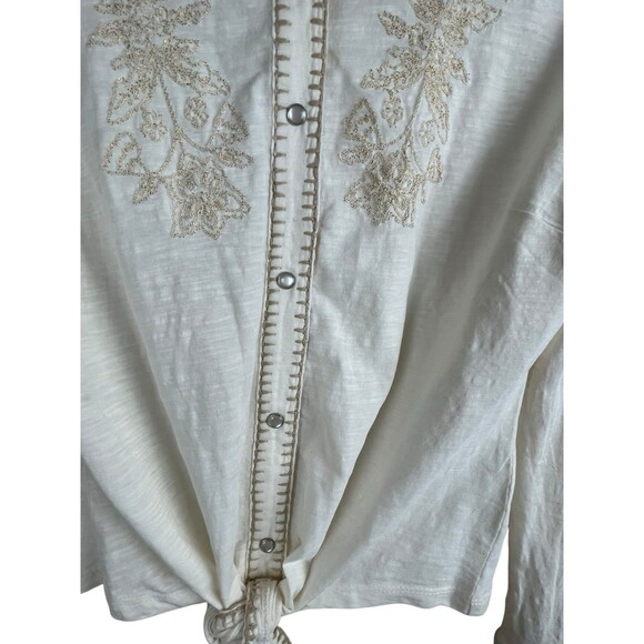 Idyllwind Women Embroidered Tie Front Knit Long Sleeve Western Pearl Snap Shirt - Picture 8 of 13